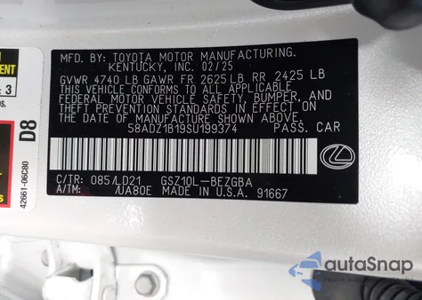 2025 Lexus Es 350 z USA, uszkodzony, nr VIN 58ADZ1B19SU199374